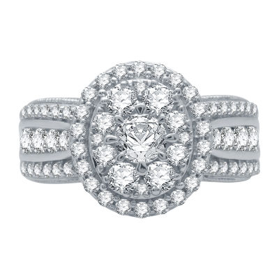 (H-I / I1) Womens 1 1/2 CT. T.W. Lab Grown White Diamond 10K White Gold Side Stone Engagement Ring