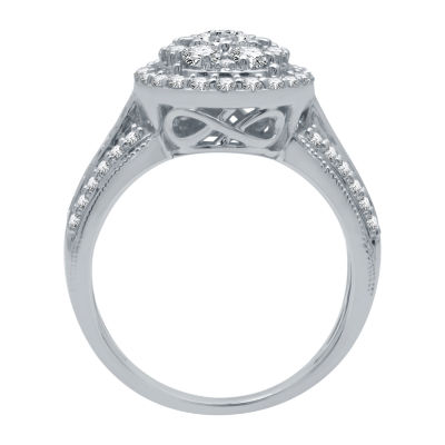 (H-I / I1) Womens 1 1/2 CT. T.W. Lab Grown White Diamond 10K White Gold Side Stone Engagement Ring