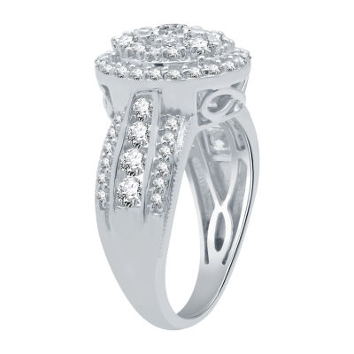 (H-I / I1) Womens 1 1/2 CT. T.W. Lab Grown White Diamond 10K White Gold Side Stone Engagement Ring