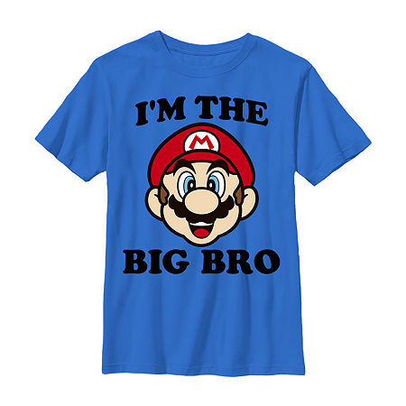Little & Big Kid Boys Crew Neck Short Sleeve Slim Fit Super Mario Graphic T-Shirt, Medium, Blue