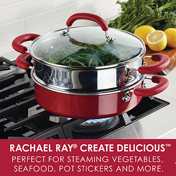 Rachael Ray 6 Qt Create Delicious Aluminum Nonstick Stockpot, Red Shimmer 