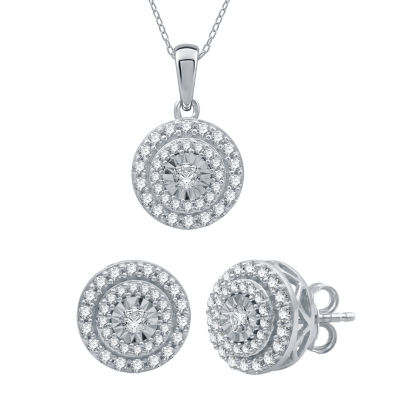 (H-I / I1) Womens 1 CT. T.W. Lab Grown White Diamond 10K White Gold Round 2-pc. Jewelry Set
