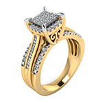 Womens 1/2 CT. T.W. Genuine Diamond 10K Gold Cushion Side Stone Halo Engagement Ring
