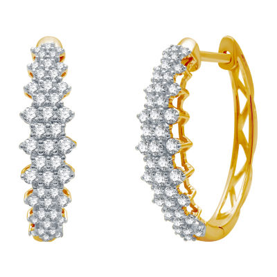 H-I / I1) Womens 1 CT. T.W. Lab Grown White Diamond 10K White Gold 21.9mm Hoop Earrings