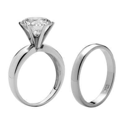 DiamonArt® Womens 3 1/2 CT. T.W White Cubic Zirconia Platinum Over Silver Round Bridal Set