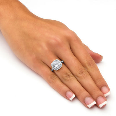 DiamonArt® Womens CT. T.W. Lab Created White Sapphire Platinum Over Silver Square Engagement Ring