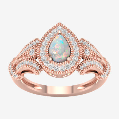 Womens 1/ CT. T.W. Genuine White Opal 10K Gold Cocktail Ring