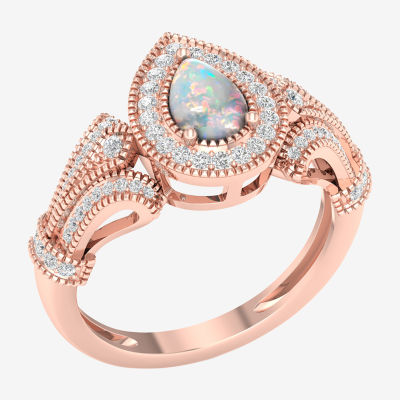 Womens 1/ CT. T.W. Genuine White Opal 10K Gold Cocktail Ring