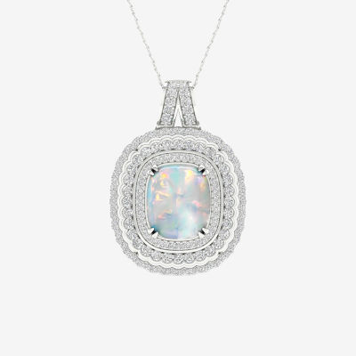 Womens Lab Created White Opal Sterling Silver Pendant Necklace