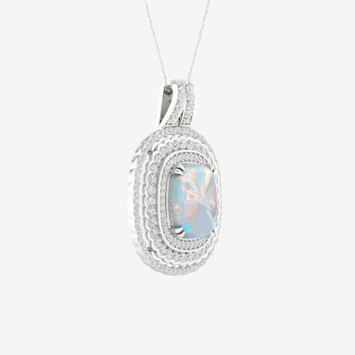 Womens Lab Created White Opal Sterling Silver Pendant Necklace