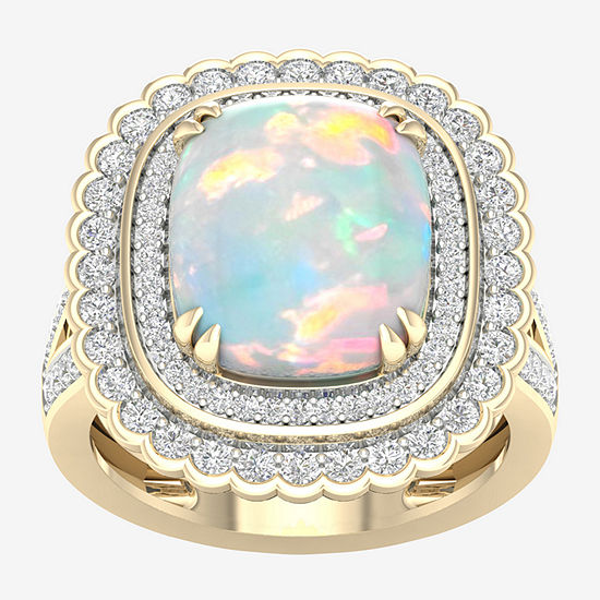 Womens Lab Created White Opal 14K Gold Over Silver Halo Cocktail Ring