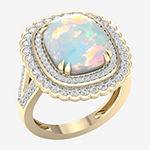 Womens Lab Created White Opal 14K Gold Over Silver Halo Cocktail Ring