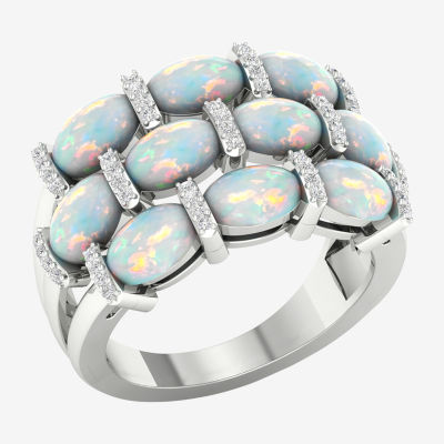 Womens Lab Created White Opal Sterling Silver Cocktail Ring