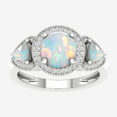 Womens Lab Created White Opal Sterling Silver Cocktail Ring