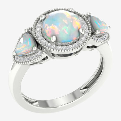 Womens Lab Created White Opal Sterling Silver Cocktail Ring