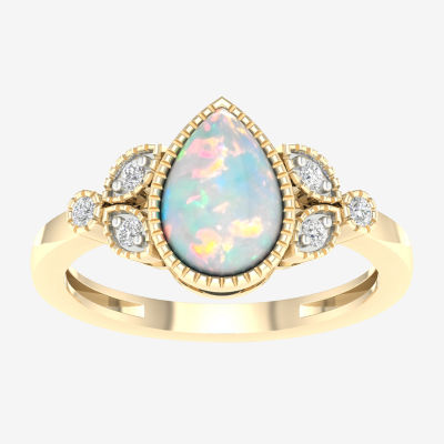 Womens Lab Created White Opal 14K Gold Over Silver Cocktail Ring