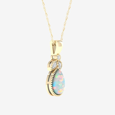Womens Lab Created Multi Color Opal 14K Gold Over Silver Pendant Necklace