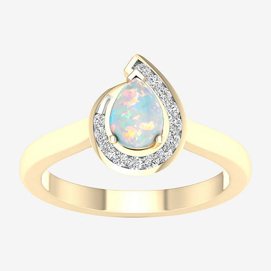 Womens 1/8 CT. T.W. Genuine White Opal 10K Gold Cocktail Ring