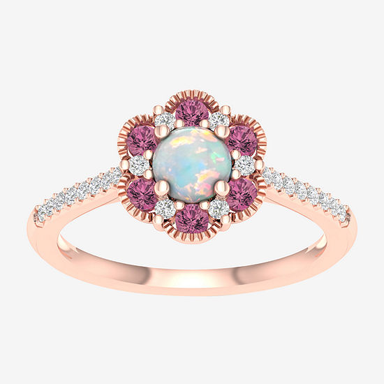 Womens 1/8 CT. T.W. Genuine Multi Color Opal 10K Rose Gold Cocktail Ring