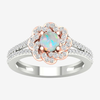 Womens 1/3 CT. T.W. Genuine Multi Color Opal 10K Rose Gold Cocktail Ring