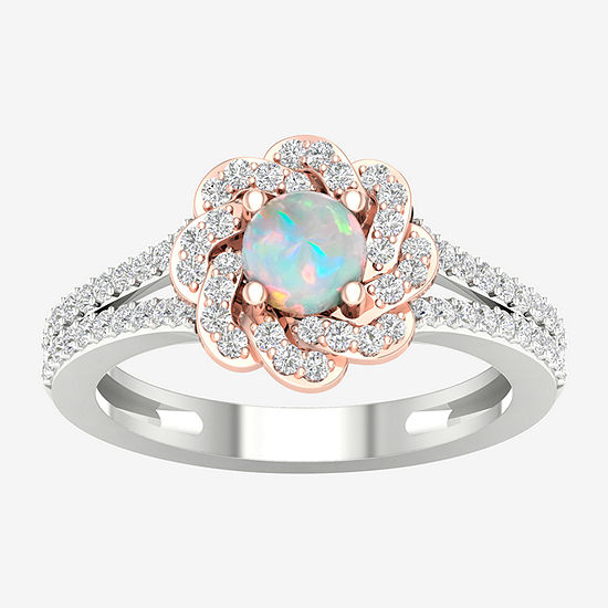 Womens 1/3 CT. T.W. Genuine White Opal 10K Rose Gold Cocktail Ring