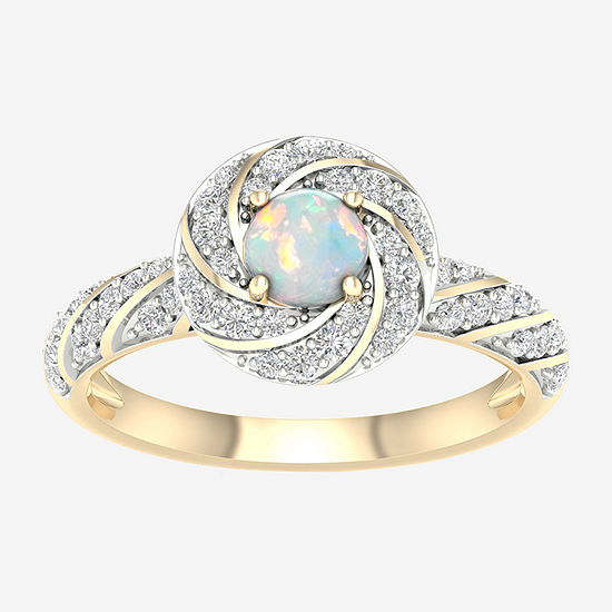 Womens 1/3 CT. T.W. Genuine Multi Color Opal 10K Gold Cocktail Ring