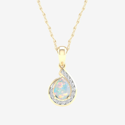 Womens 1/8 CT. T.W. Genuine White Opal 10K Gold Pendant Necklace