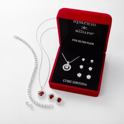 Sparkle Allure Light Up Box Womens Cubic Zirconia Pure Silver Over Brass Square 2-pc. Jewelry Set