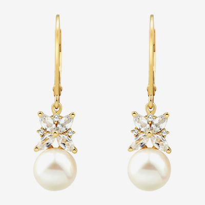 Dyed White 14K Gold Over Silver Drop Earrings