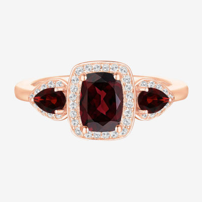 Womens Genuine Red Garnet 14K Gold Over Silver Oval Halo Side Stone Stackable Ring