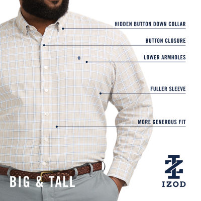 IZOD Luxury Sport Twill Big and Tall Mens Classic Fit Long Sleeve Plaid Button-Down Shirt