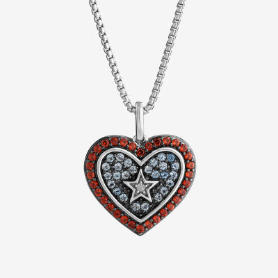 Marvel Fine Jewelry Womens Diamond Accent Genuine Red Garnet Sterling Silver Heart Captain America Pendant Necklace