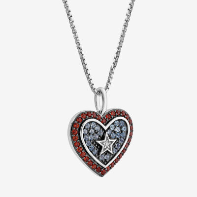 Marvel Fine Jewelry Womens Diamond Accent Genuine Red Garnet Sterling Silver Heart Captain America Pendant Necklace