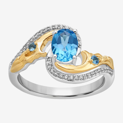 Marvel Fine Jewelry Womens 1/8 CT. T.W. Genuine Blue Topaz 14K Gold Over Silver Oval Loki Cocktail Ring