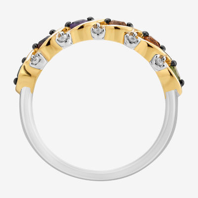 Womens Diamond Accent Genuine Yellow Citrine 14K Gold Over Silver Marvel 5-Stone Band