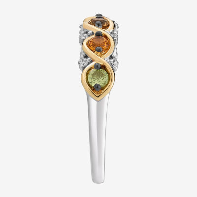 Womens Diamond Accent Genuine Yellow Citrine 14K Gold Over Silver Marvel 5-Stone Band