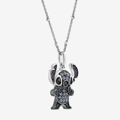 Disney Jewels Collection Womens Diamond Accent Natural Black Diamond Sterling Silver Lilo & Stitch Pendant Necklace