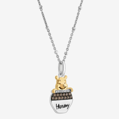 Disney Jewels Collection Womens 1/8 CT. T.W. Natural Champagne Diamond 14K Gold Over Silver Sterling Silver Winnie The Pooh Pendant Necklace