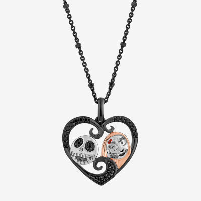 Disney Jewels Collection Womens 1/5 CT. T.W. Natural Black Diamond 14K Rose Gold Over Silver Sterling Silver Heart Nightmare Before Christmas Pendant Necklace