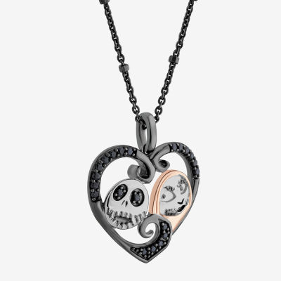 Disney Jewels Collection Womens 1/5 CT. T.W. Natural Black Diamond 14K Rose Gold Over Silver Sterling Silver Heart Nightmare Before Christmas Pendant Necklace