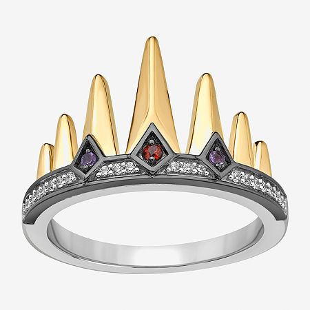 Enchanted Disney Fine Jewelry Womens Diamond Accent Genuine Red Garnet 14K Gold Over Silver Crown Evil Queen Side Stone Cocktail Ring, 7
