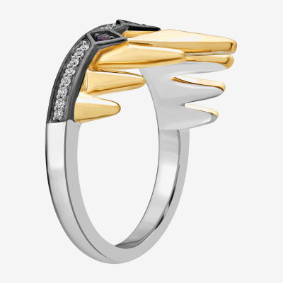 Womens Diamond Accent Genuine Red Garnet 14K Gold Over Silver Crown Evil Queen Side Stone Cocktail Ring