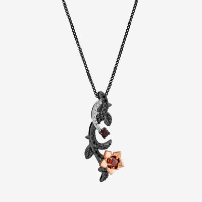 Enchanted Disney Fine Jewelry Womens 1/6 CT. T.W. Genuine Red Garnet 14K Rose Gold Over Silver Flower 18 Inch Pendant Necklaces