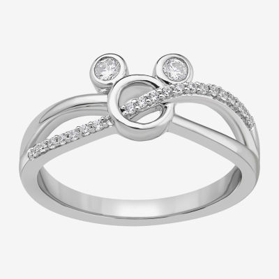 Disney Jewels Collection Womens 1/6 CT. T.W. Natural White Diamond Sterling Silver Mickey and Friends Mouse Clubhouse Crossover Cocktail Ring