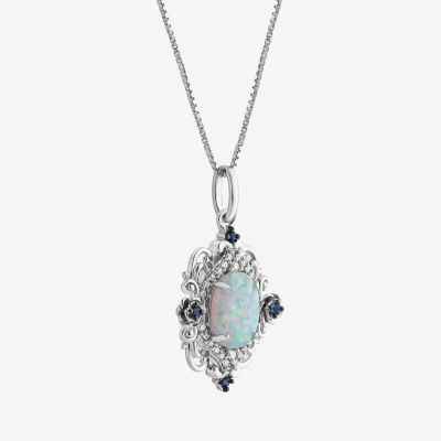 Enchanted Disney Fine Jewelry Womens 1/10 CT. T.W. Lab Created White Opal Sterling Silver Cinderella Princess Pendant Necklace