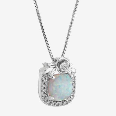Enchanted Disney Fine Jewelry Womens 1/10 CT. T.W. Lab Created White Opal Sterling Silver 18 Inch Pendant Necklace
