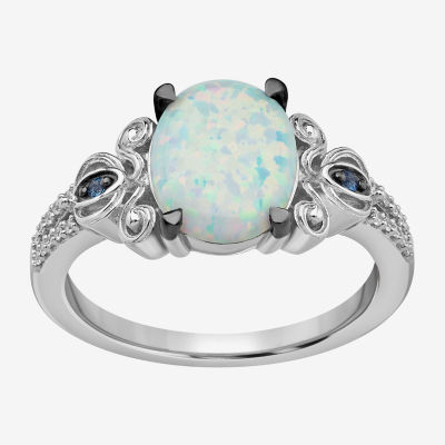 Enchanted Disney Fine Jewelry Womens Diamond Accent Lab Created White Opal Sterling Silver Cinderella Princess Side Stone Solitaire Cocktail Ring