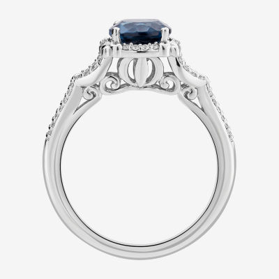 Enchanted Disney Fine Jewelry Womens 1/5 CT. T.W. Lab Created Blue Topaz Sterling Silver Cinderella Side Stone Solitaire Cocktail Ring