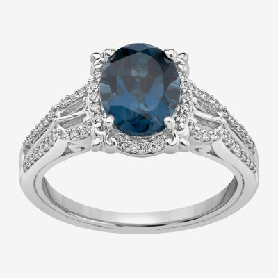 Enchanted Disney Fine Jewelry Womens 1/5 CT. T.W. Lab Created Blue Topaz Sterling Silver Cinderella Side Stone Solitaire Cocktail Ring