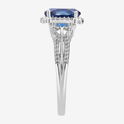 Enchanted Disney Fine Jewelry Womens 1/5 CT. T.W. Lab Created Blue Topaz Sterling Silver Cinderella Side Stone Solitaire Cocktail Ring